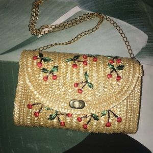 Straw Cherry Crossbody Bag